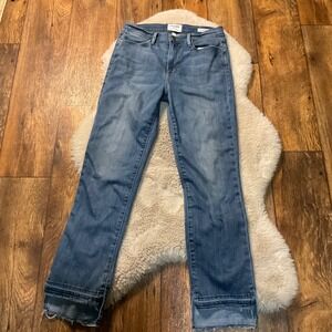 Frame Denim Blue stretch skinny Jeans with a raw hem